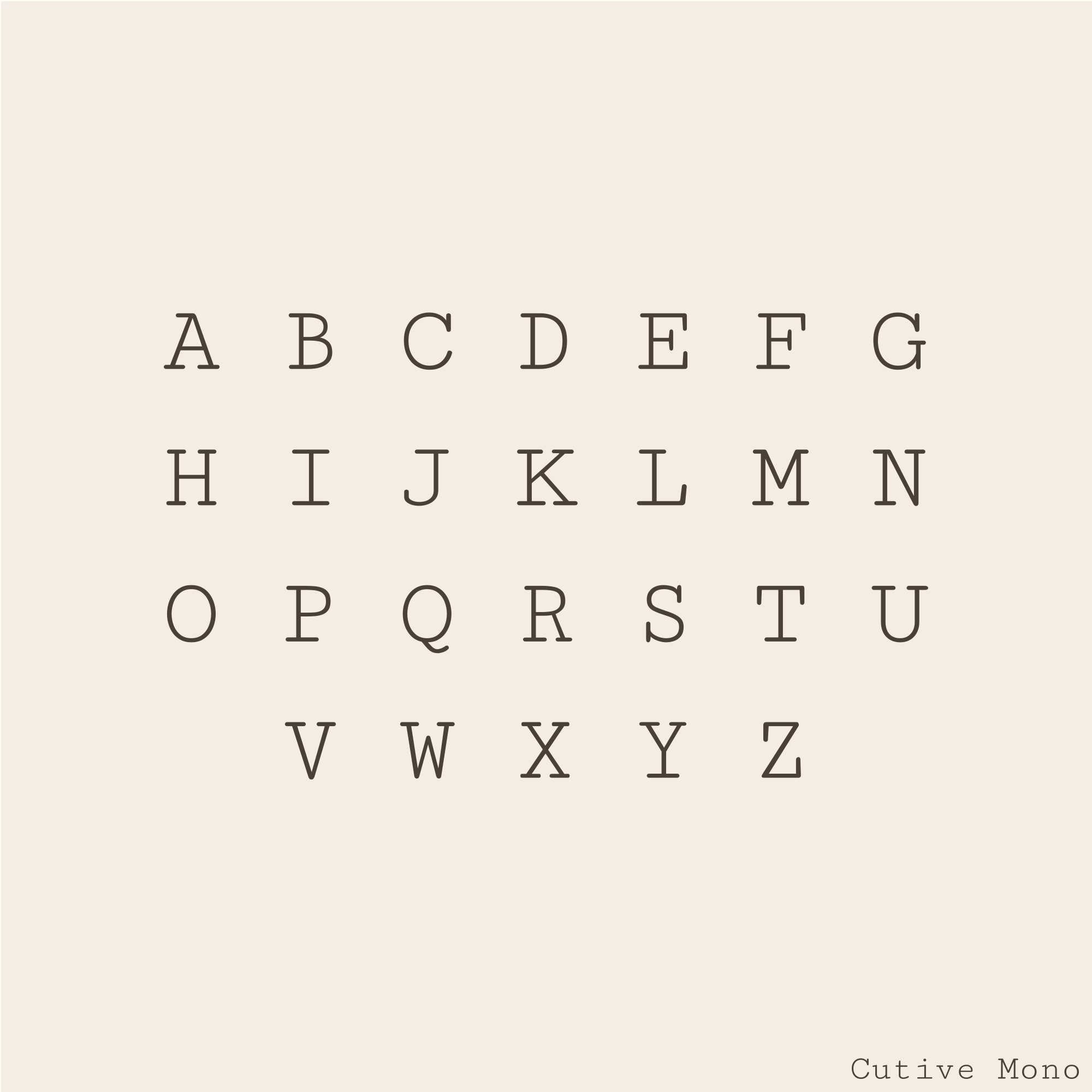 Uppercase letters for Cutive Mono font