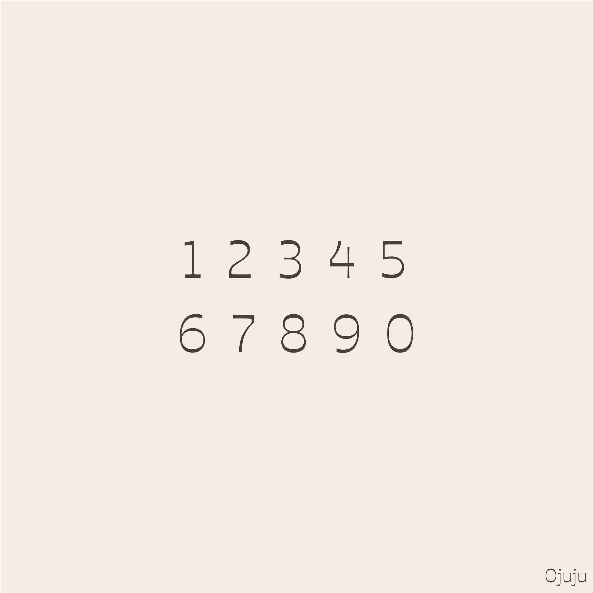 A minimalist digital graphic featuring the numbers 0 through 9 arranged in two rows of five on a solid, warm off-white background. The numbers are rendered in a clean, thin, dark gray sans-serif font.